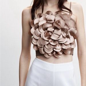MANGO Tan Flower Bodice Crop Top Tank